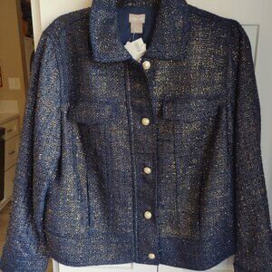 A NWT Chico's classic fit navy and gold tweed jacket size 2 (12/14)